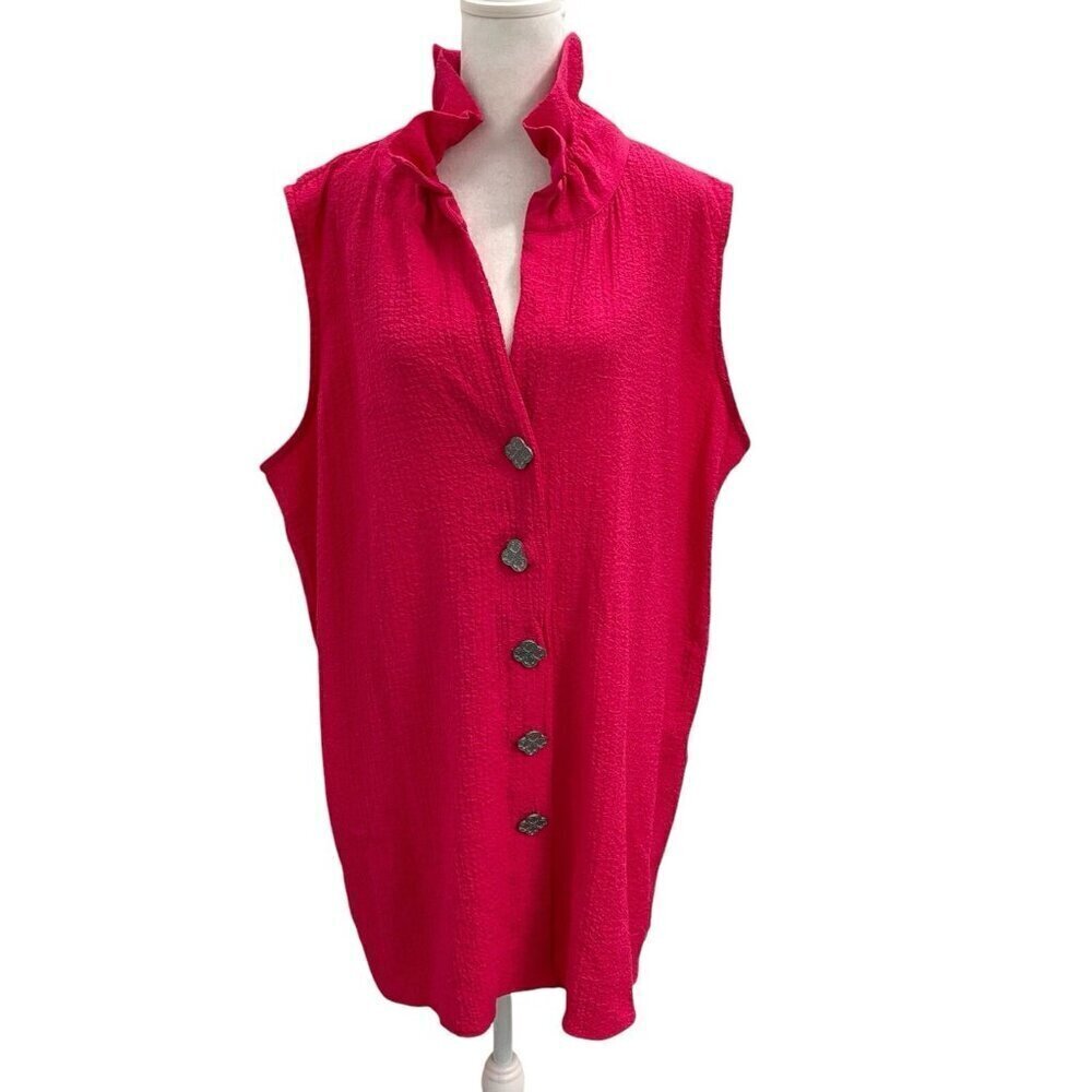 Soft Surroundings Crinkle Crepe Sleeveless Tunic Blouse Pockets Pink size 2X